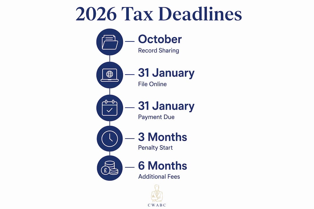 Infographic showing 2026 tax deadlines and penalties