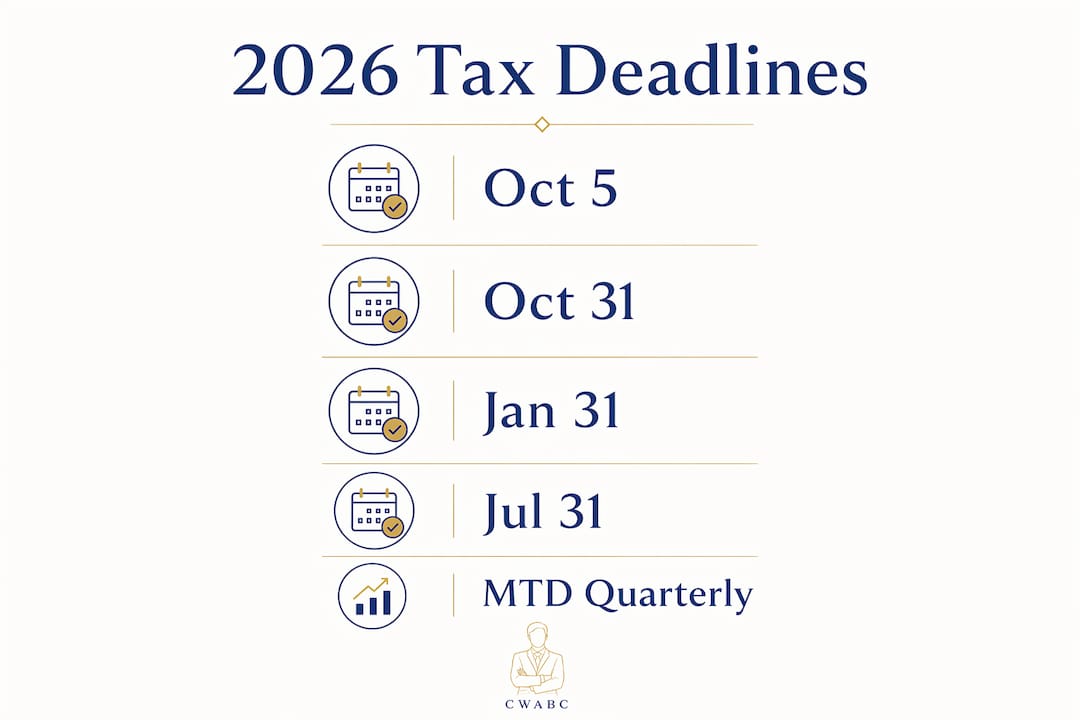 Infographic listing sole trader tax deadlines 2026