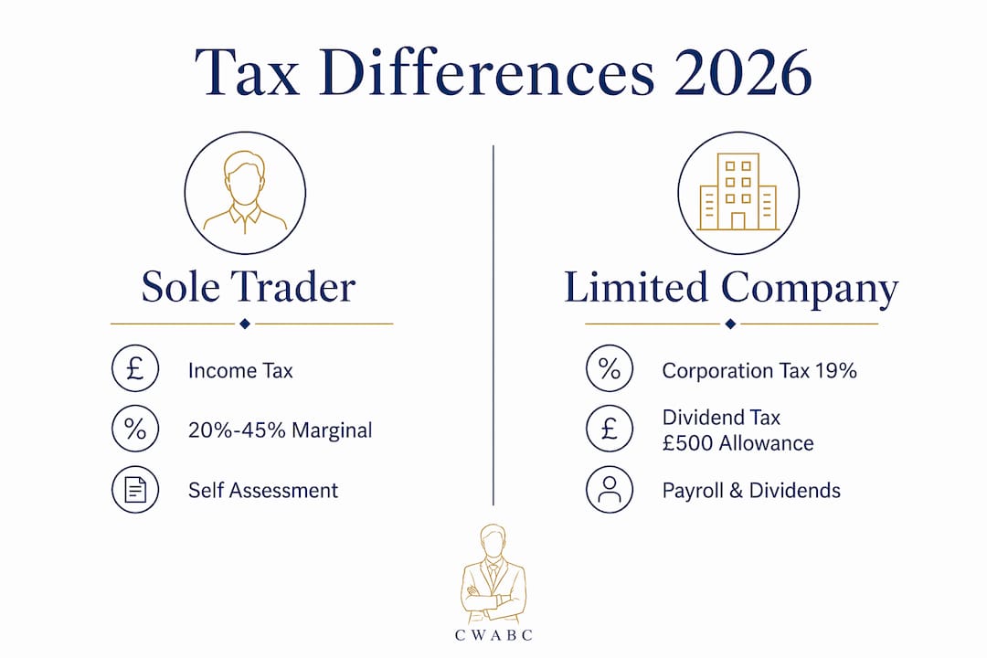 Infographic comparing tax structures of sole traders and limited companies
