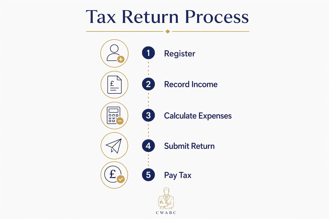 Infographic illustrating small business tax return steps