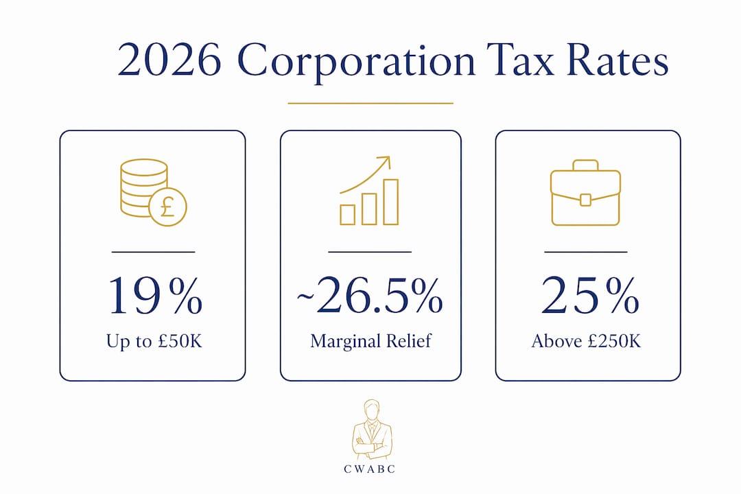 Infographic of 2026 UK corporation tax rates for small businesses