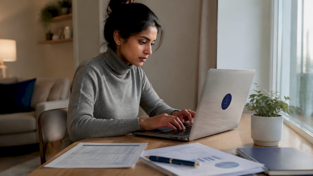 Hands working on laptop with landlord income table