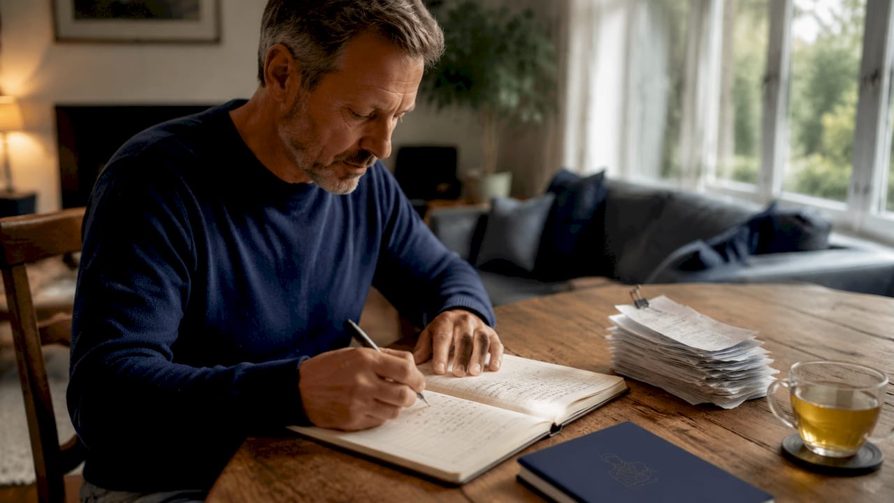 Hands writing landlord expense ledger