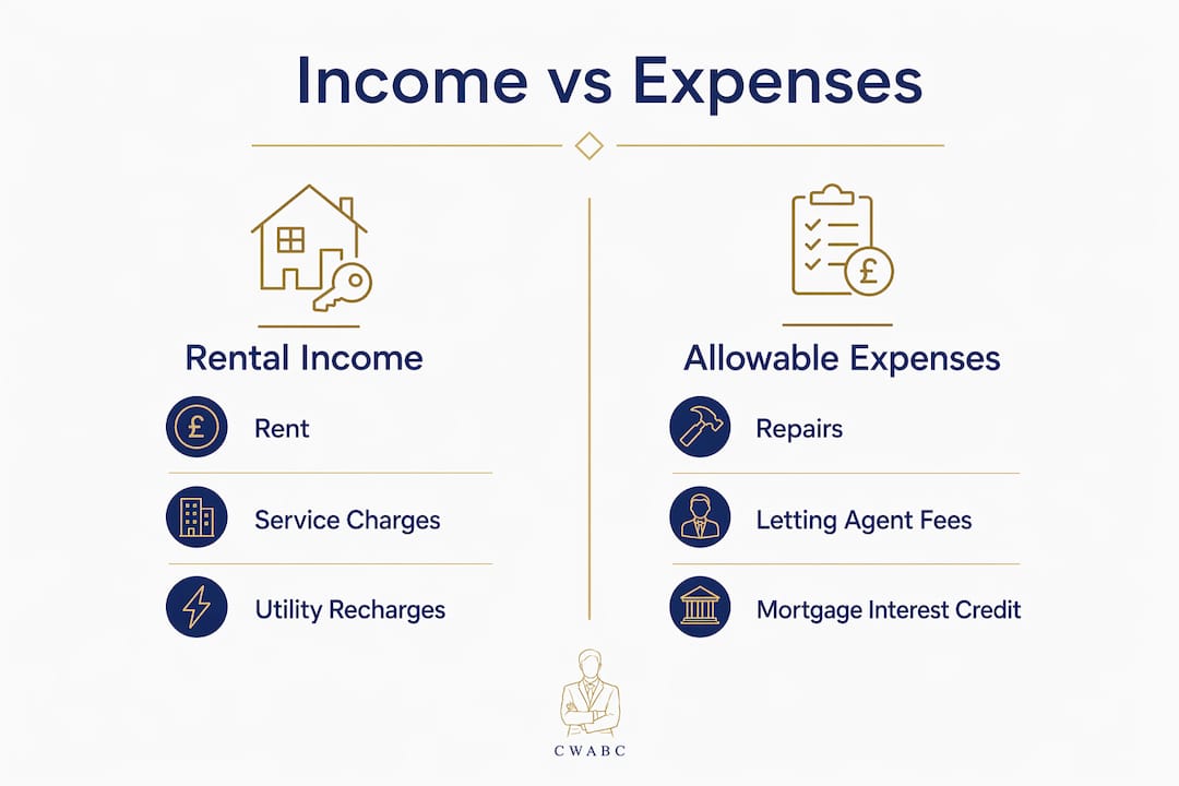 Infographic comparing rental income and allowable expenses
