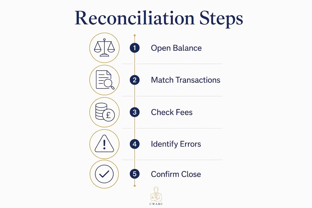 Infographic illustrating reconciliation step-by-step process