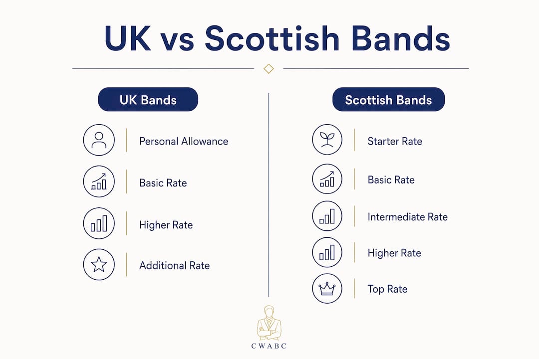 Infographic comparing UK and Scottish income tax bands