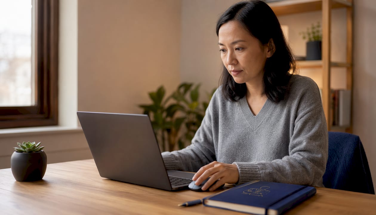 Woman working on laptop in coworking space