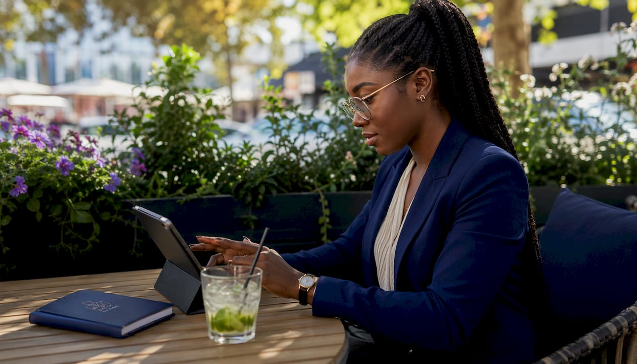 Entrepreneur registering VAT online with tablet