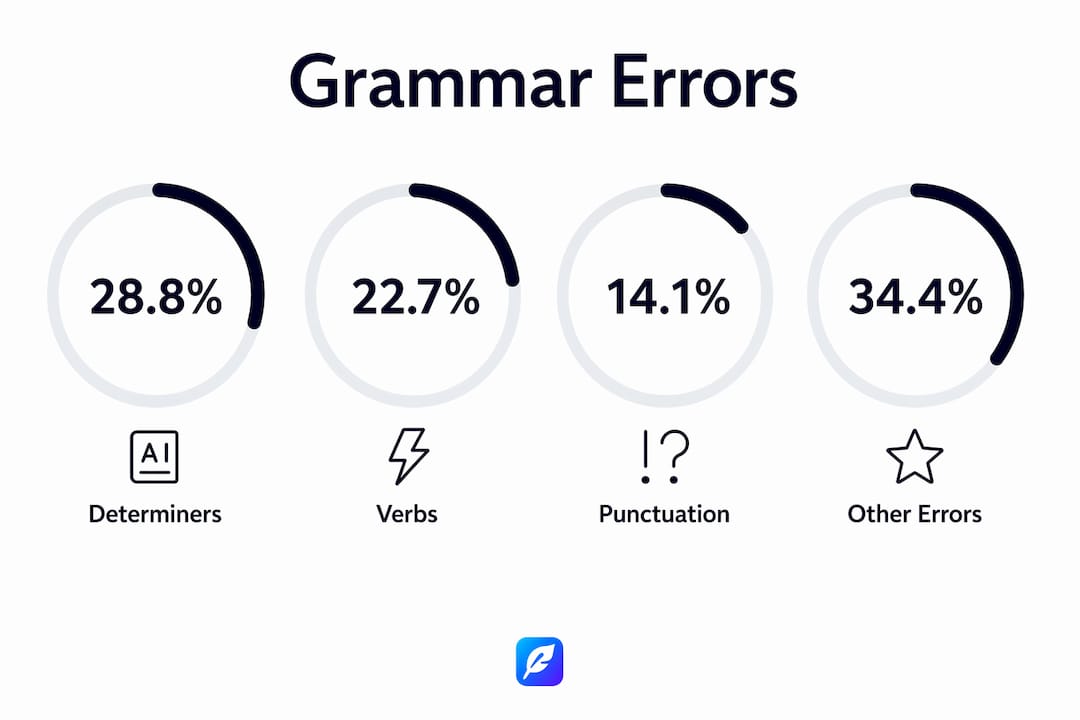 Infographic showing common grammatical error percentages