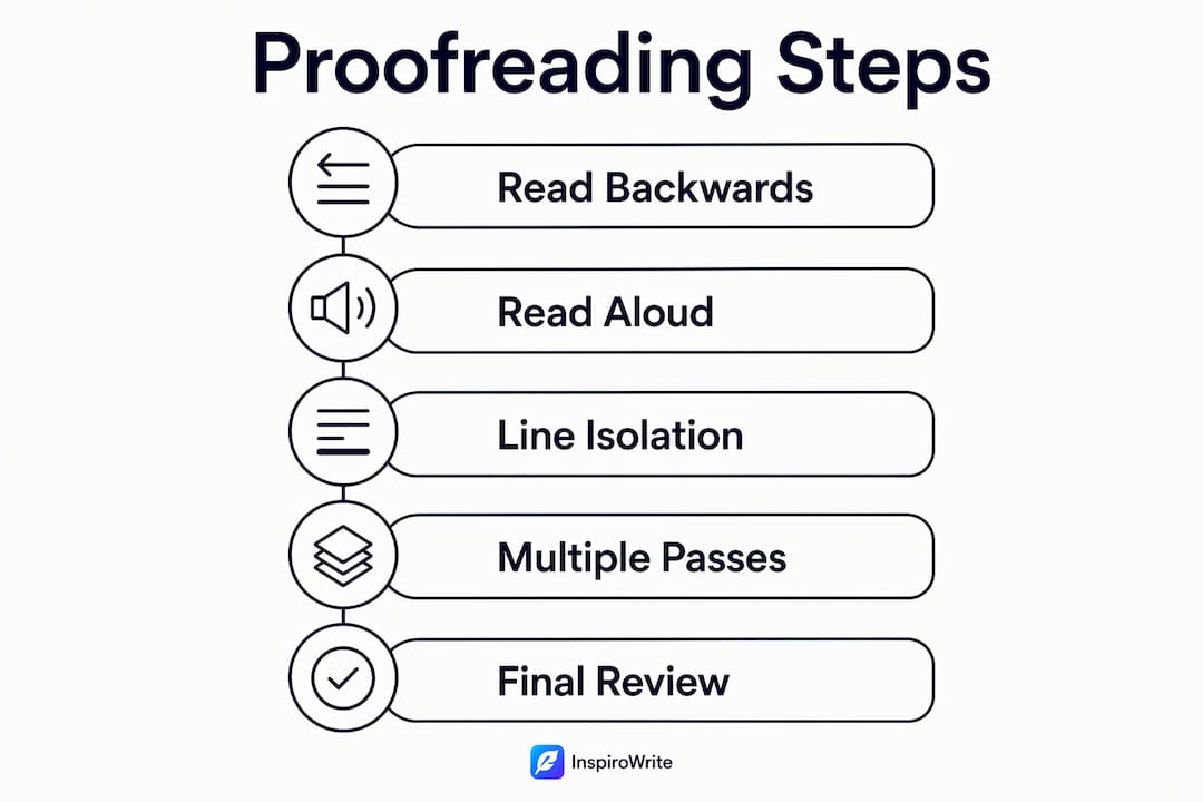Infographic illustrating five steps to effective proofreading
