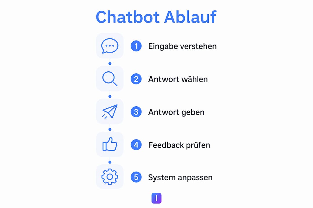 Die Infografik veranschaulicht die einzelnen technischen Abläufe eines Support-Chatbots.