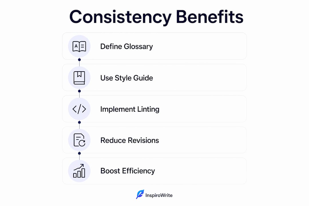 Infographic illustrating workflow steps for consistency benefits