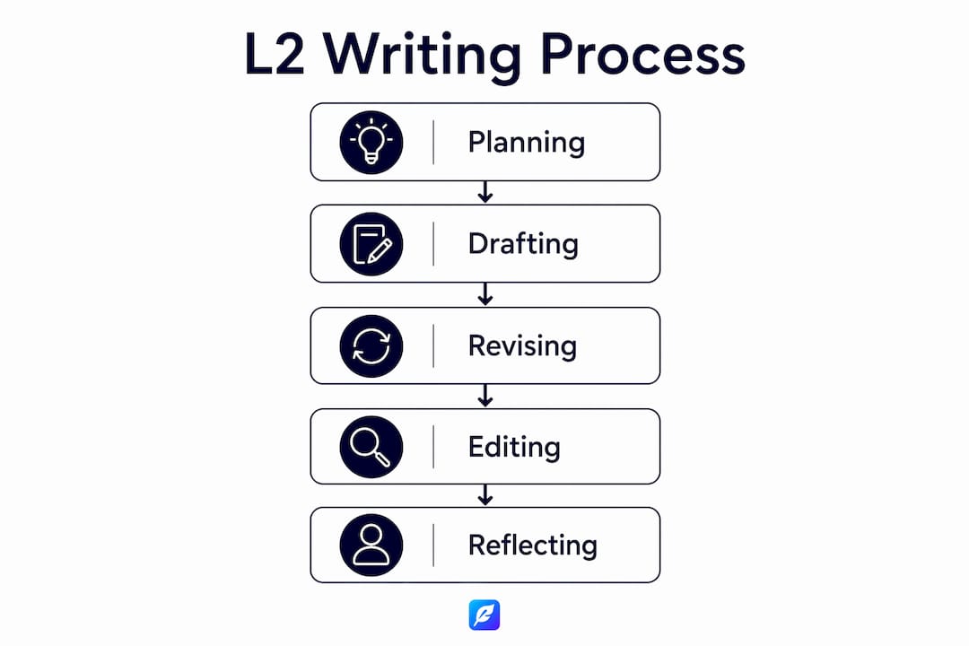 Infographic illustrating stages of second language writing process