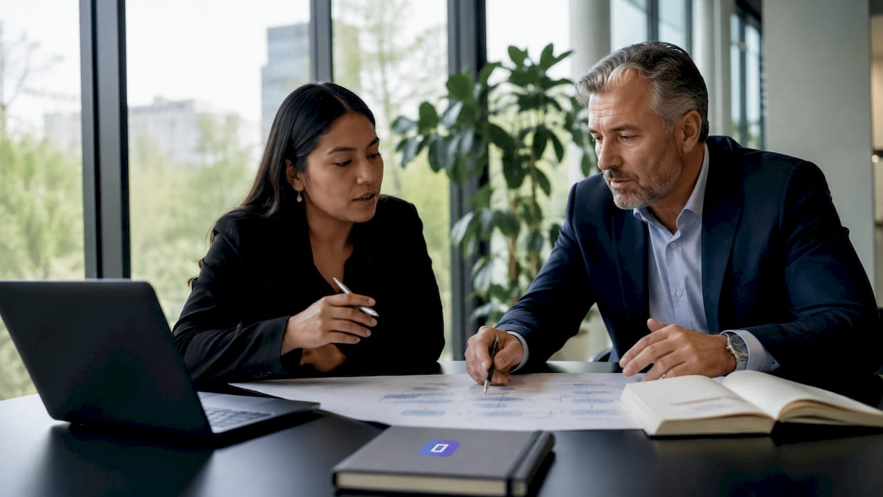 Im Besprechungsraum tauscht sich das Finanzteam über Möglichkeiten zur Automatisierung aus.