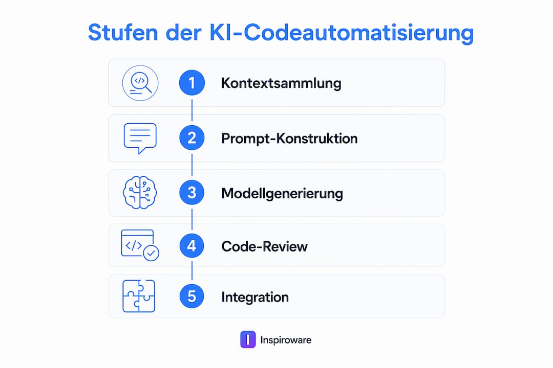 Übersichtliche Grafik zum Ablauf der automatisierten Code-Erstellung mit KI