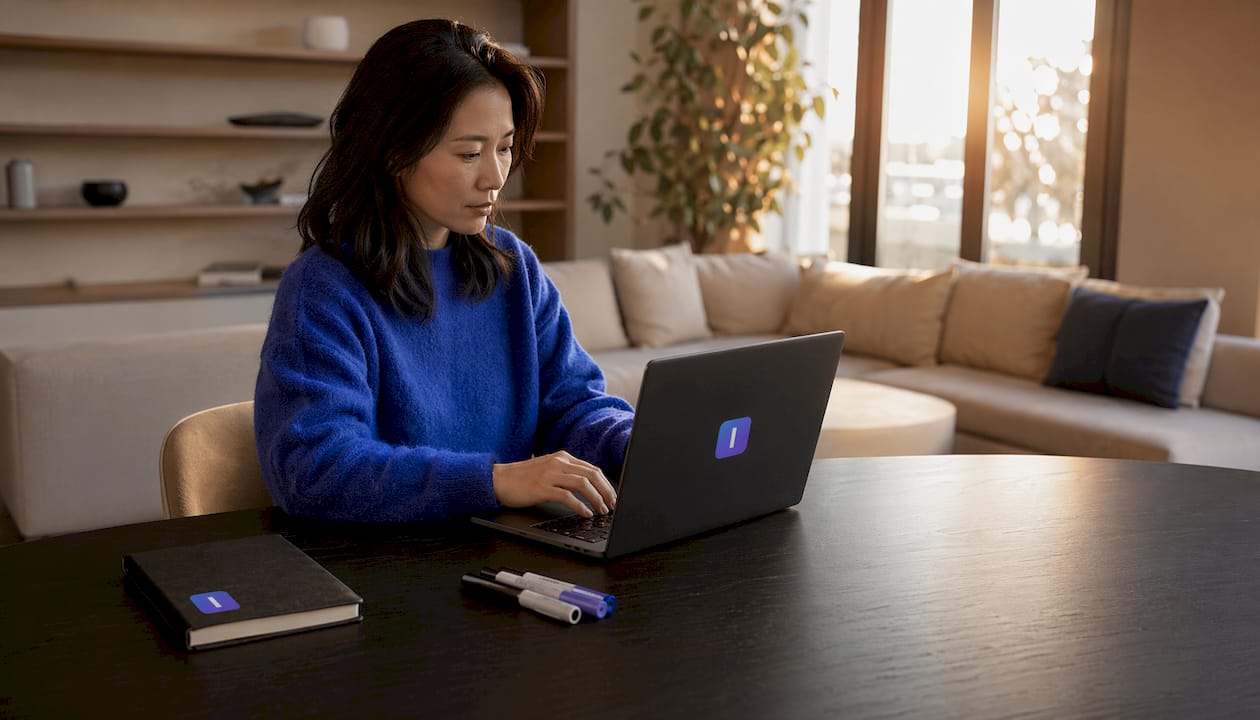 Eine Person gibt Lead-Scoring-Daten am Laptop ein.