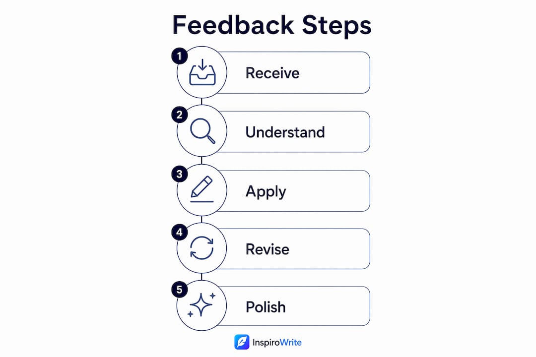 Infographic showing the five steps of effective essay feedback