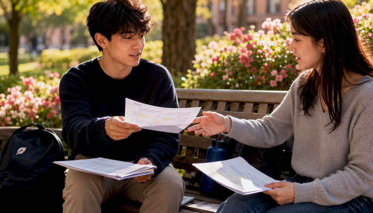 Students exchanging essay drafts