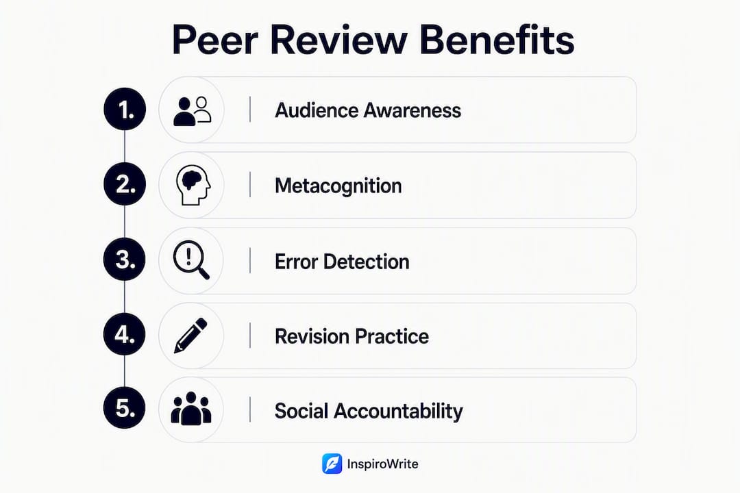 Infographic showing peer review benefits steps