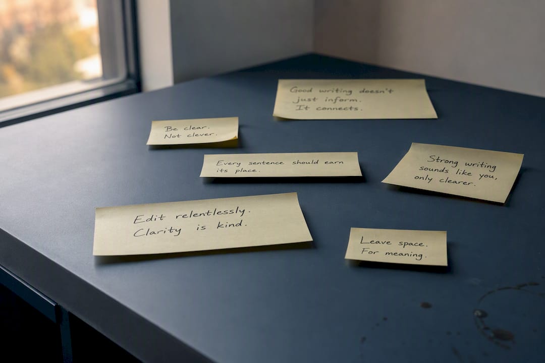 Sticky notes with simple readable sentences