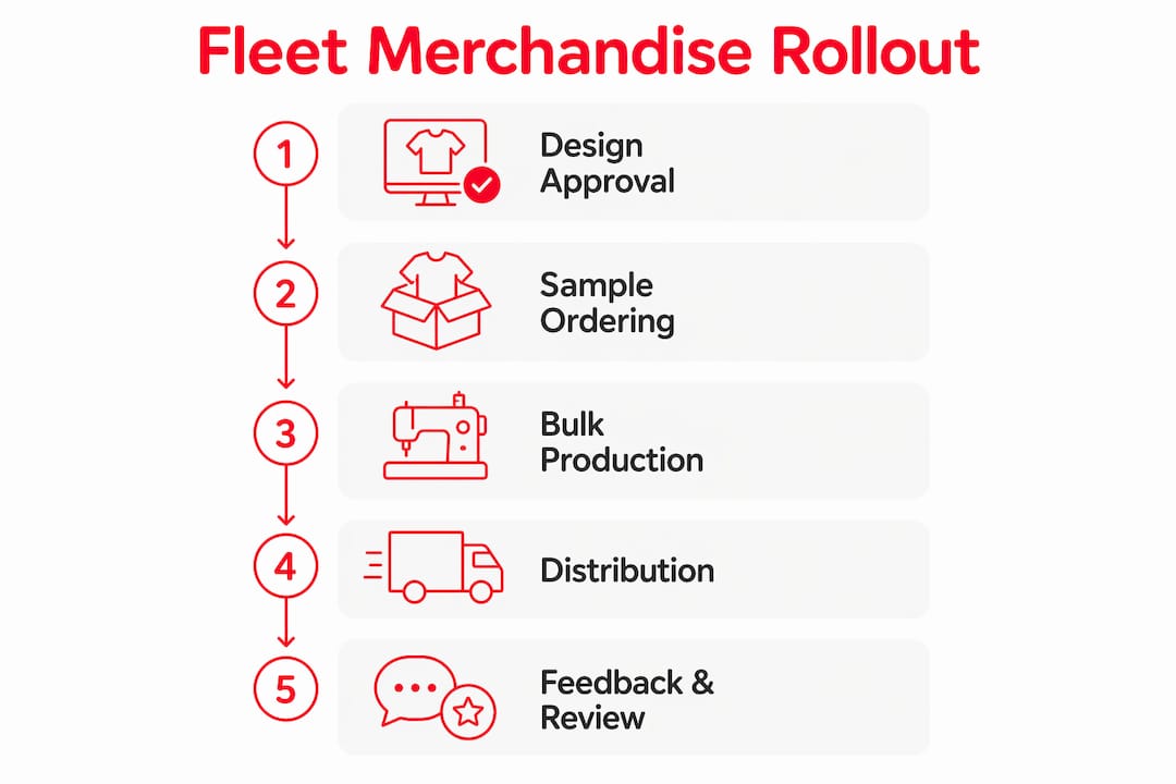 Infographic showing rollout steps for fleet merchandise