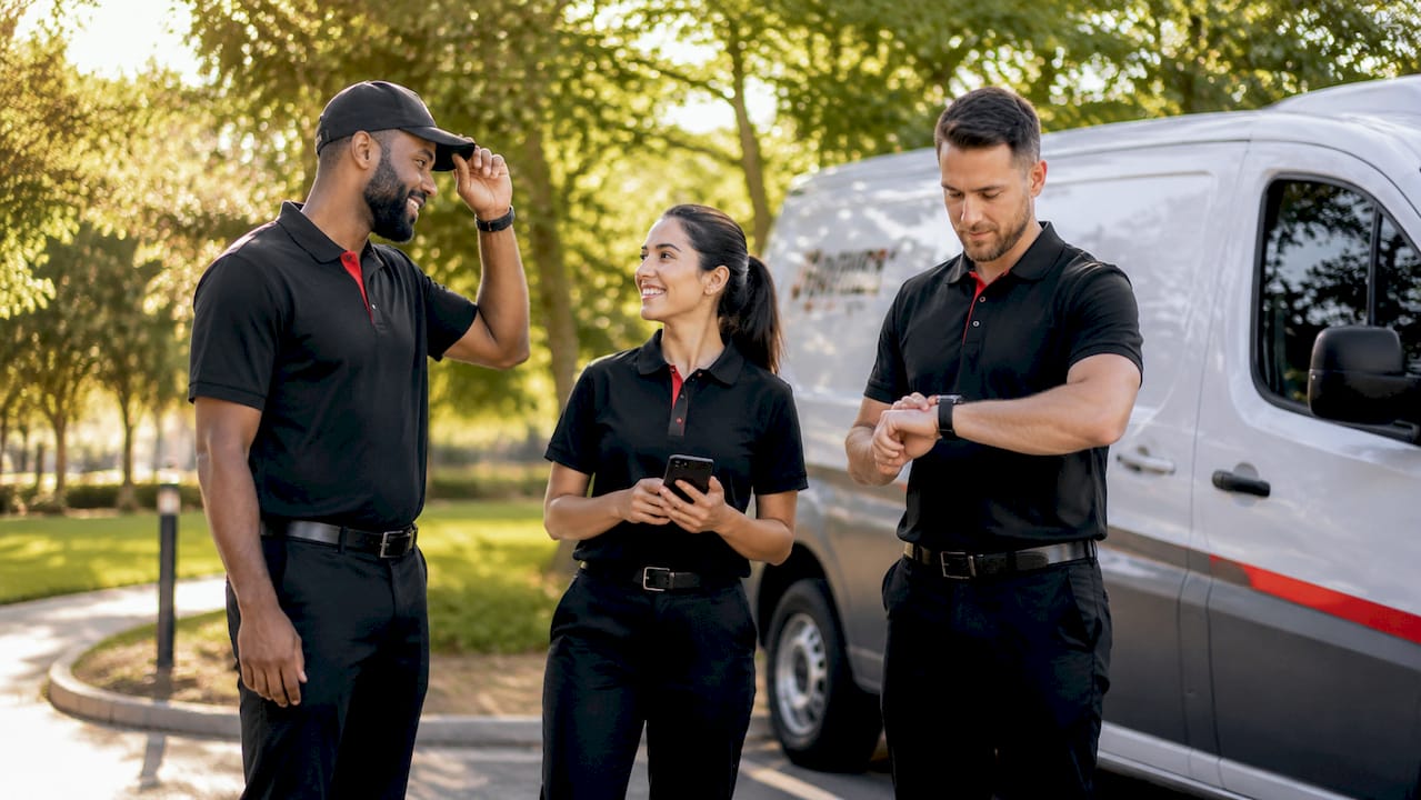 Fleet staff wearing branded polo shirts outdoors