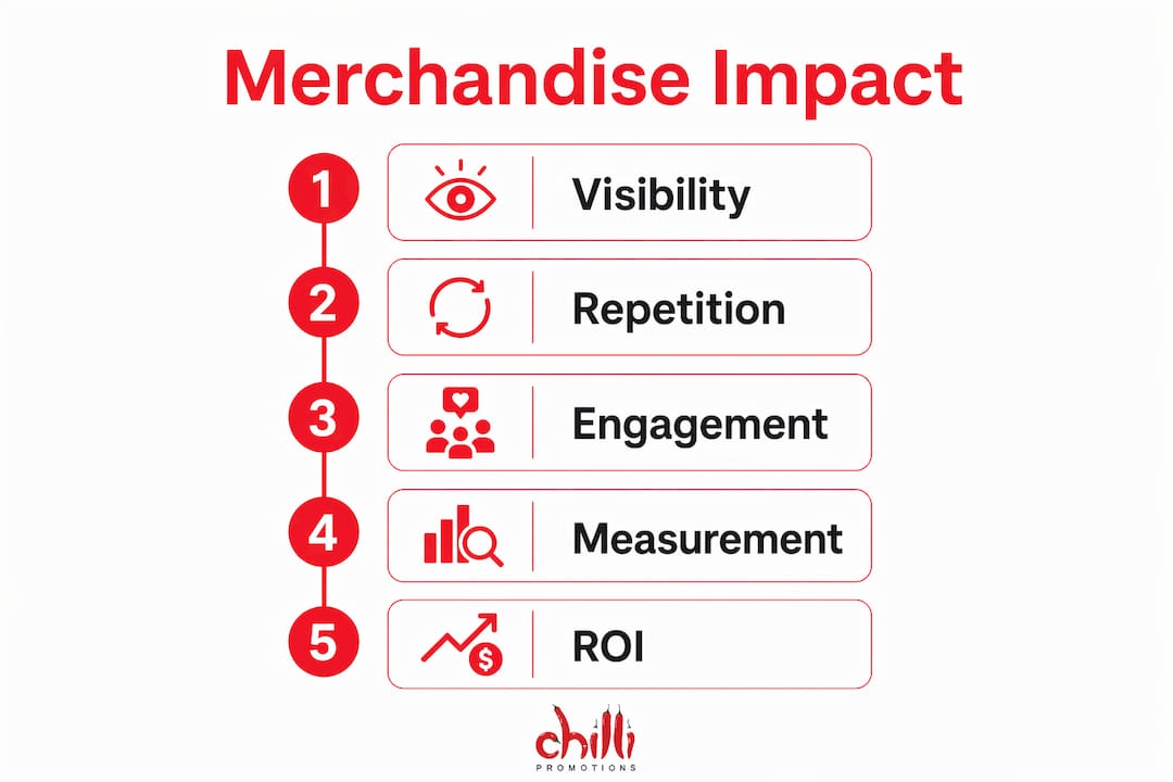 Infographic illustrating key branded merchandise impact steps