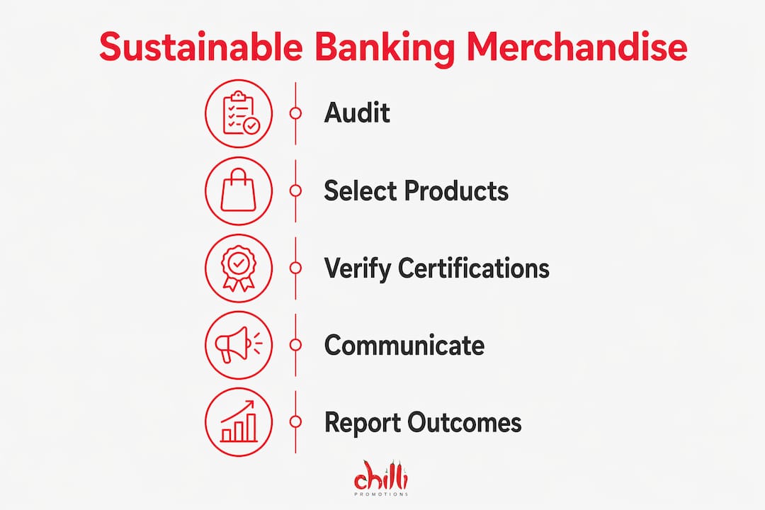 Infographic showing steps for sustainable banking merchandise
