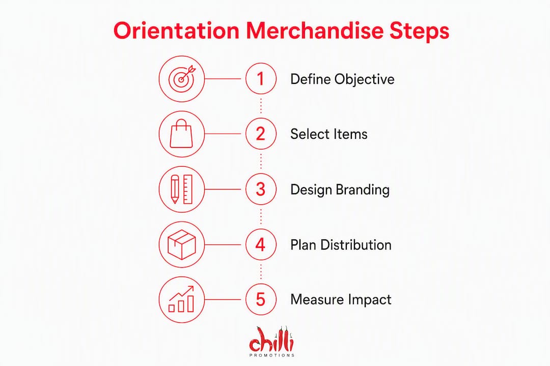Infographic showing steps to plan student orientation merchandise
