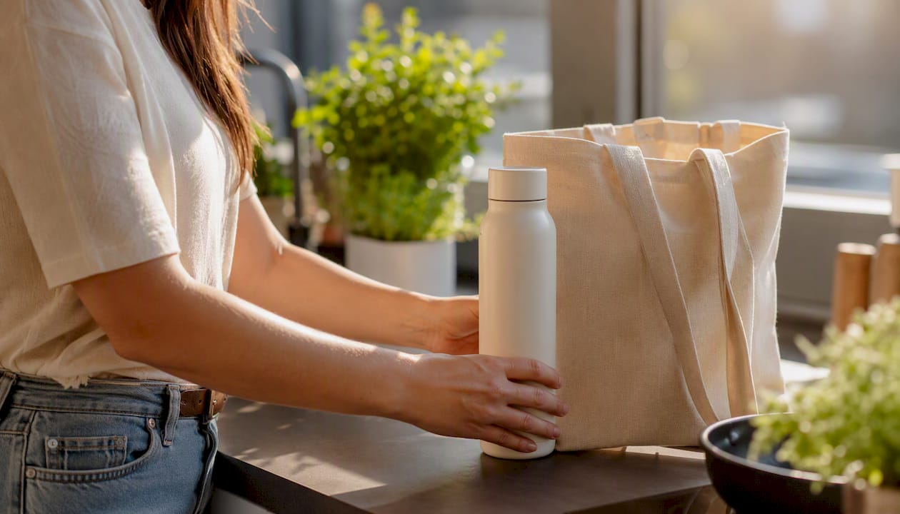 Hands placing daily use promotional items