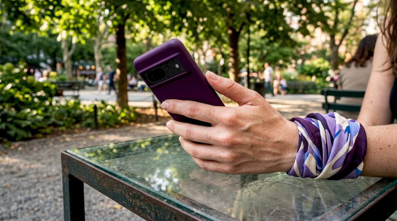 Close-up of hand gripping silicone phone case