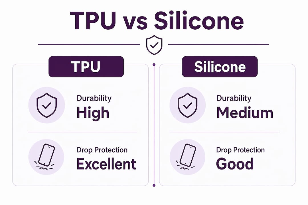 Infographic comparing TPU and silicone case features