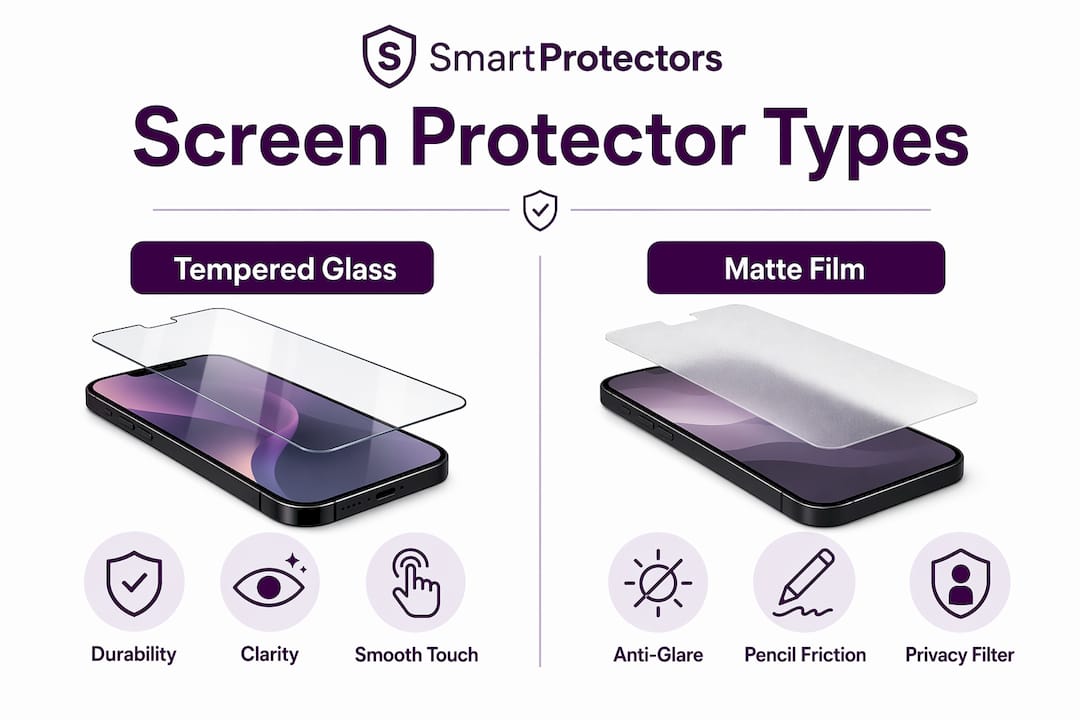 Infographic comparing tempered glass and matte film types
