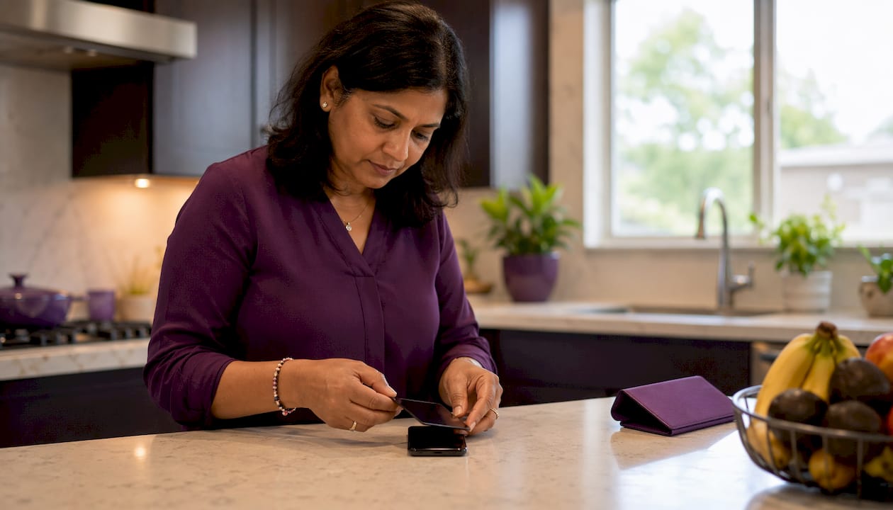 Privacy glass protector on phone at office desk