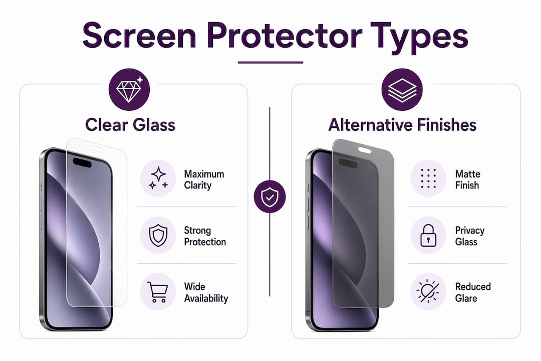 Infographic showing types of tempered glass screen protectors