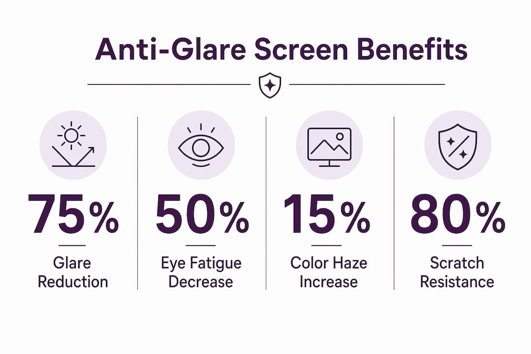 Infographic showing anti-glare protector benefits and trade-offs