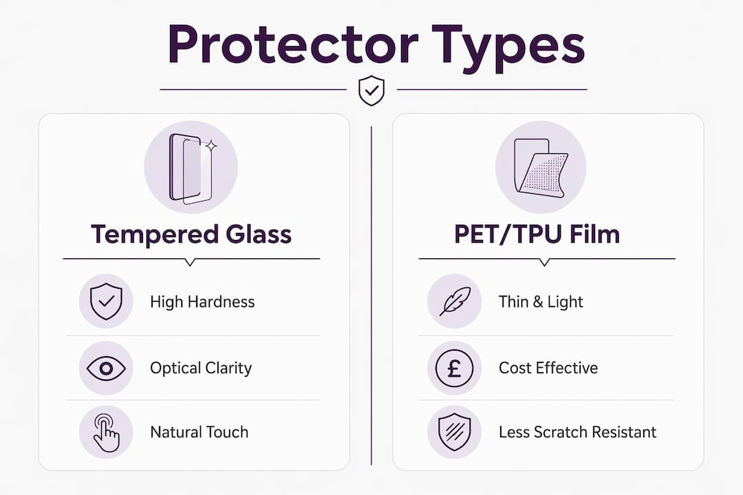 Infographic comparing tempered glass and film protectors