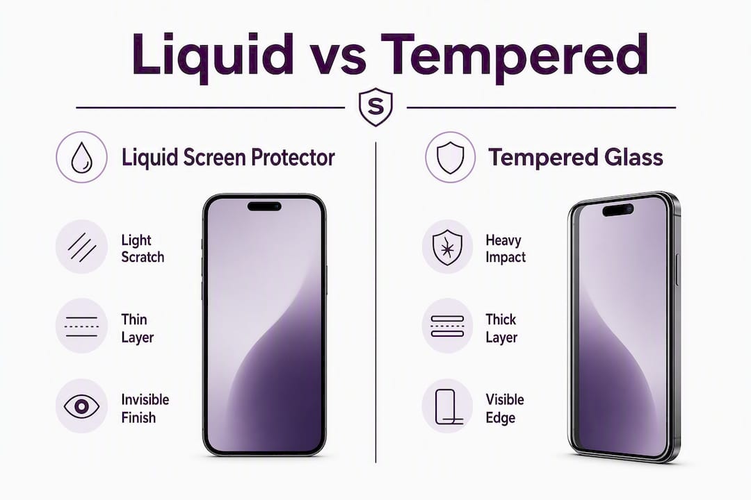 Infographic comparing liquid and tempered screen protectors