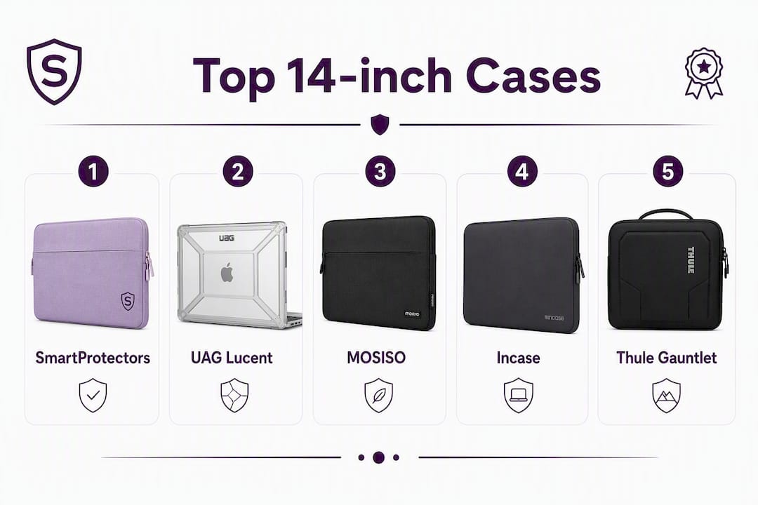Infographic showing ranked MacBook Pro 14 case options