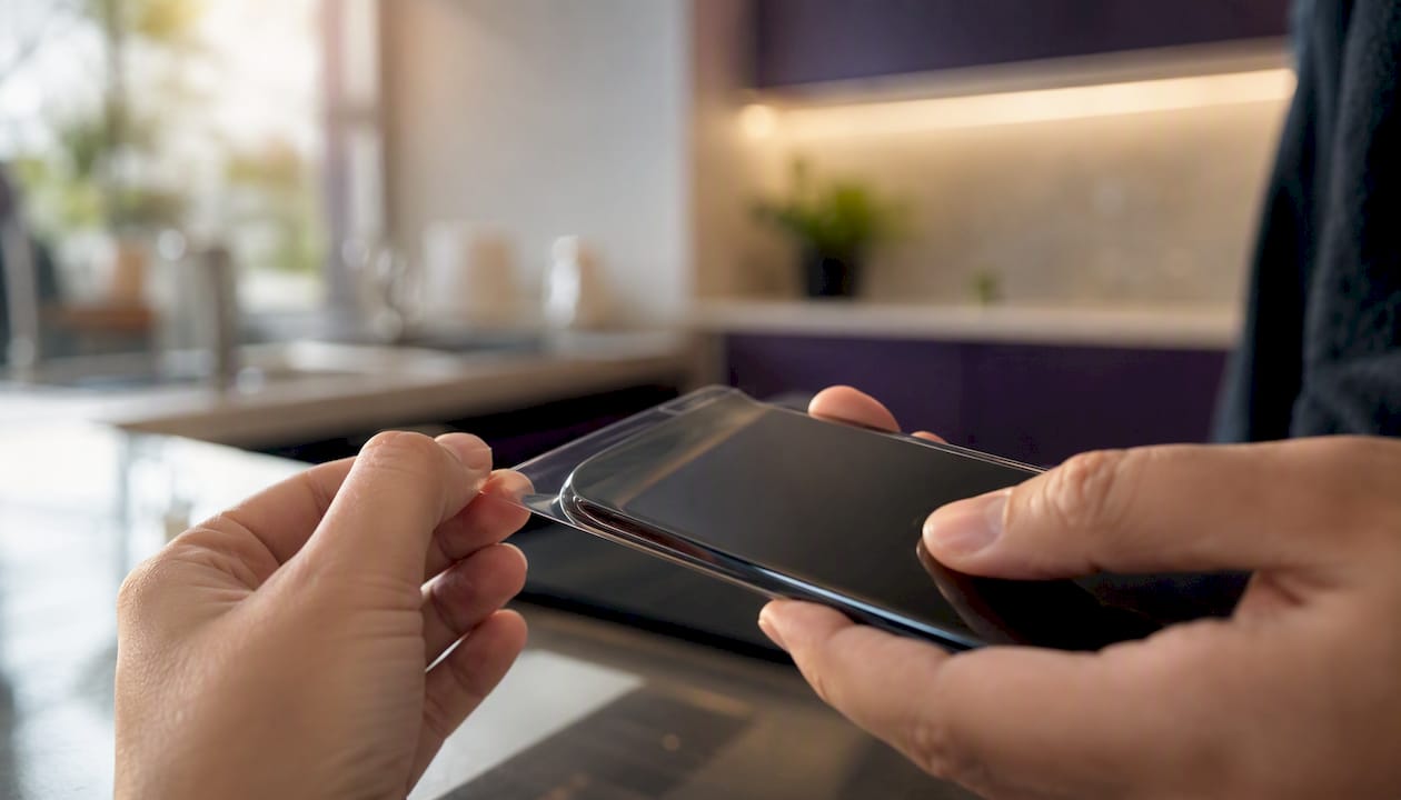 Curved screen smartphone edge with hydrogel protector