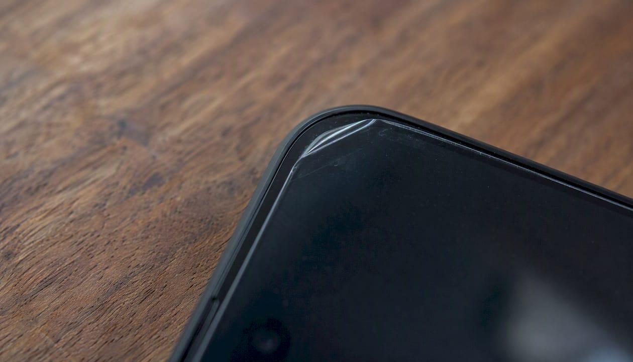 Close-up triangular peel on protector corner