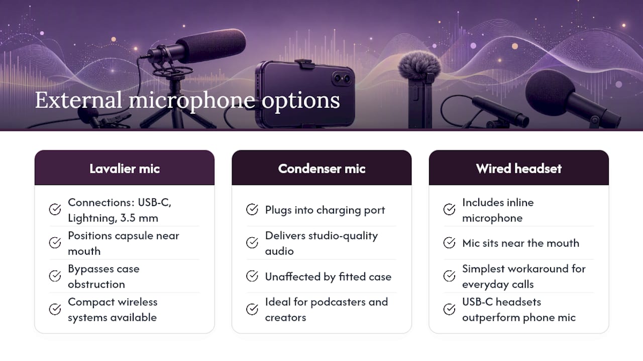 External microphones and adapters as an alternative — overview diagram