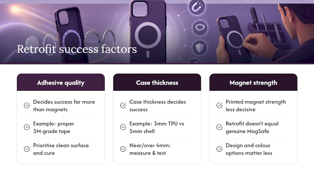 Diagram comparing factors affecting MagSafe retrofit success