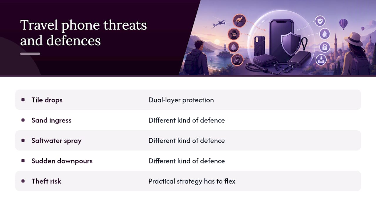 Diagram of travel phone threats and protection methods