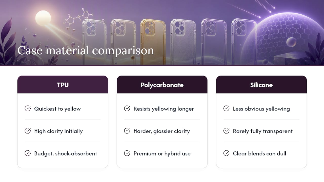 Comparison of phone case materials and yellowing resistance