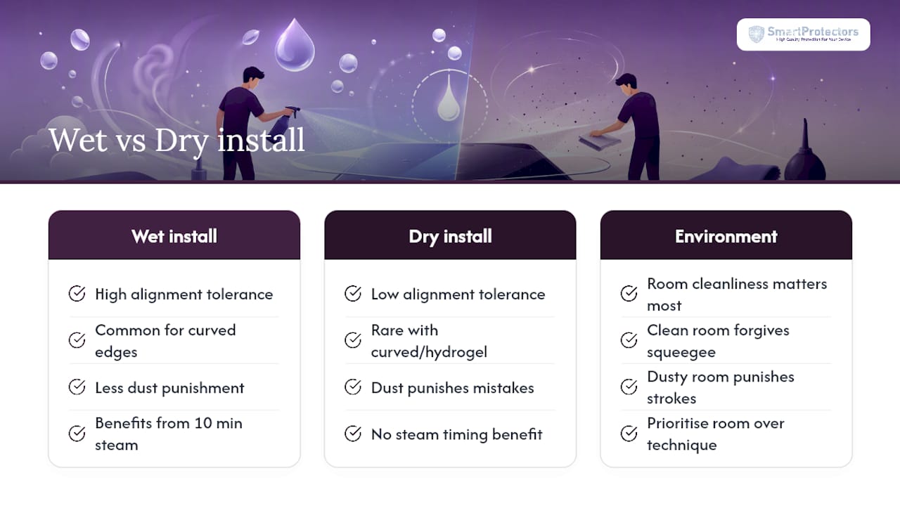 Wet and dry screen protector installation comparison