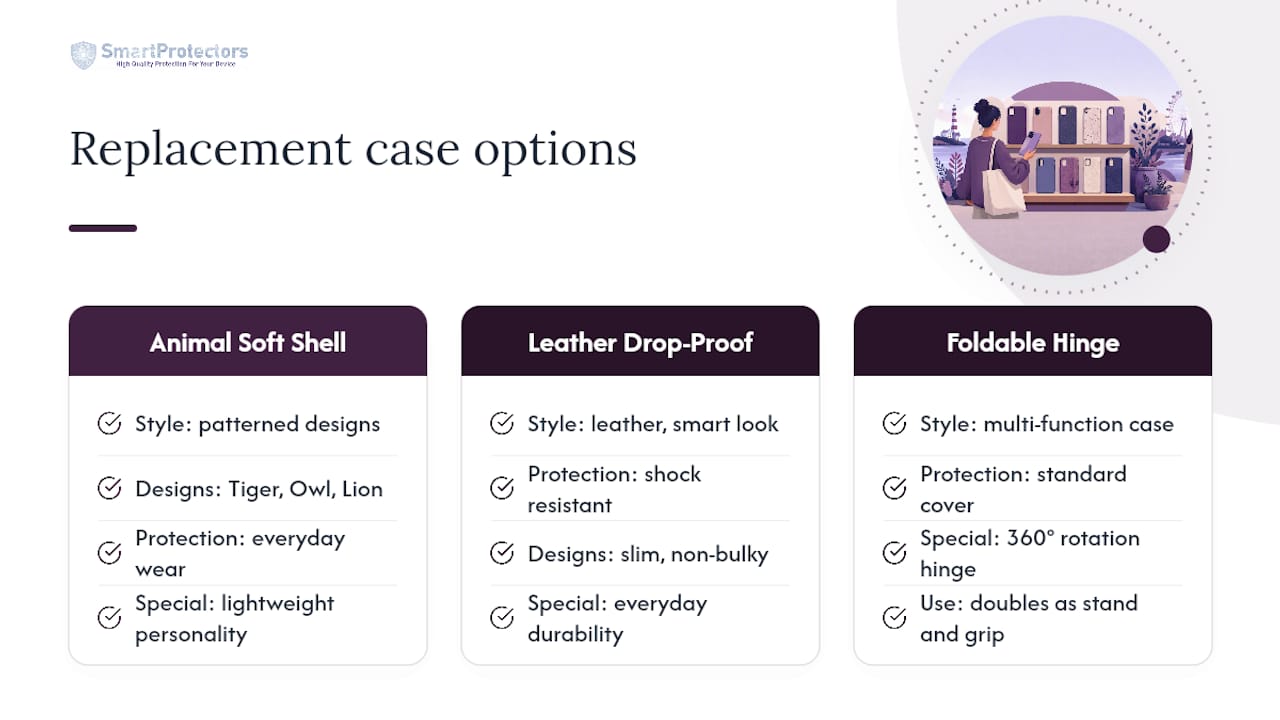 Finding a replacement case, including for hard-to-find phones — overview diagram