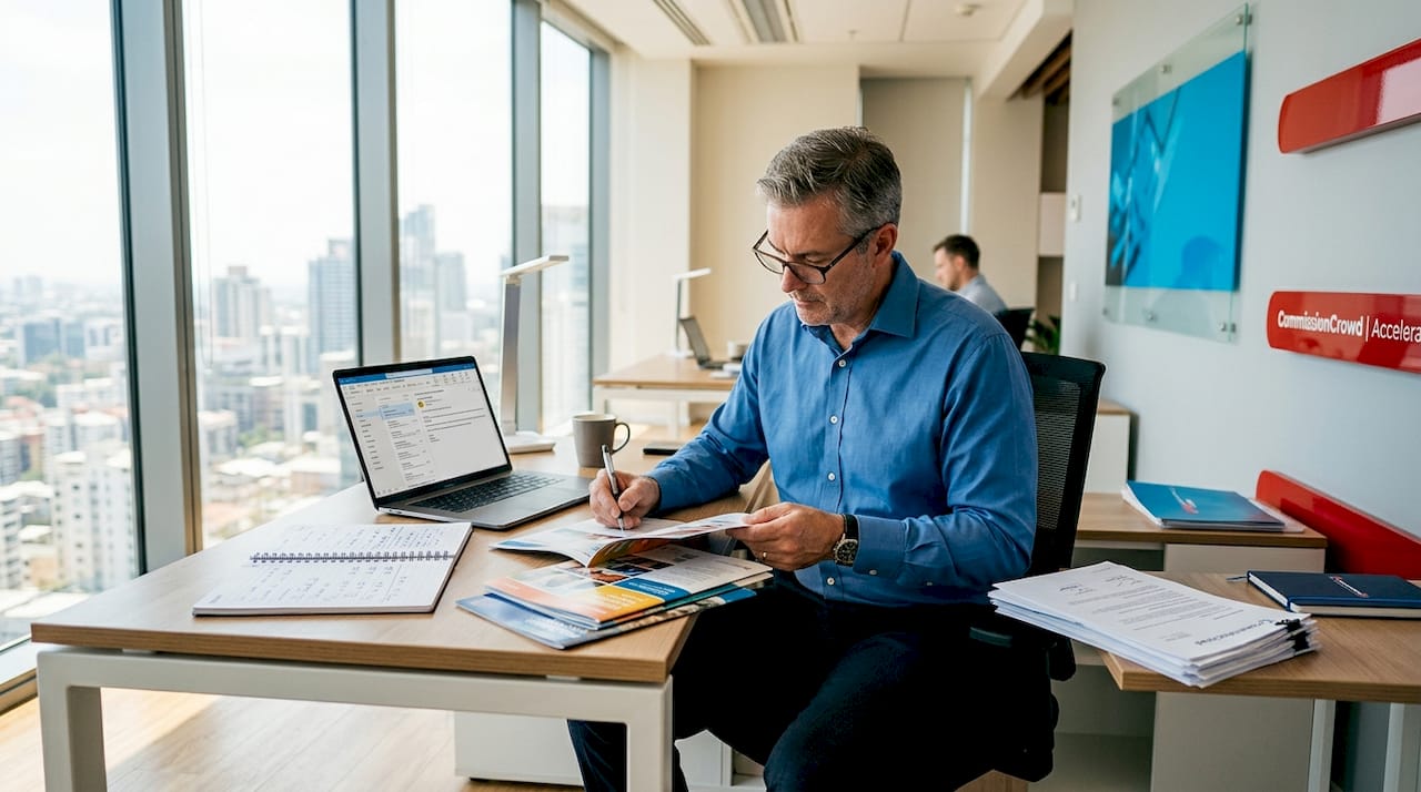 Manufacturer's rep at desk working