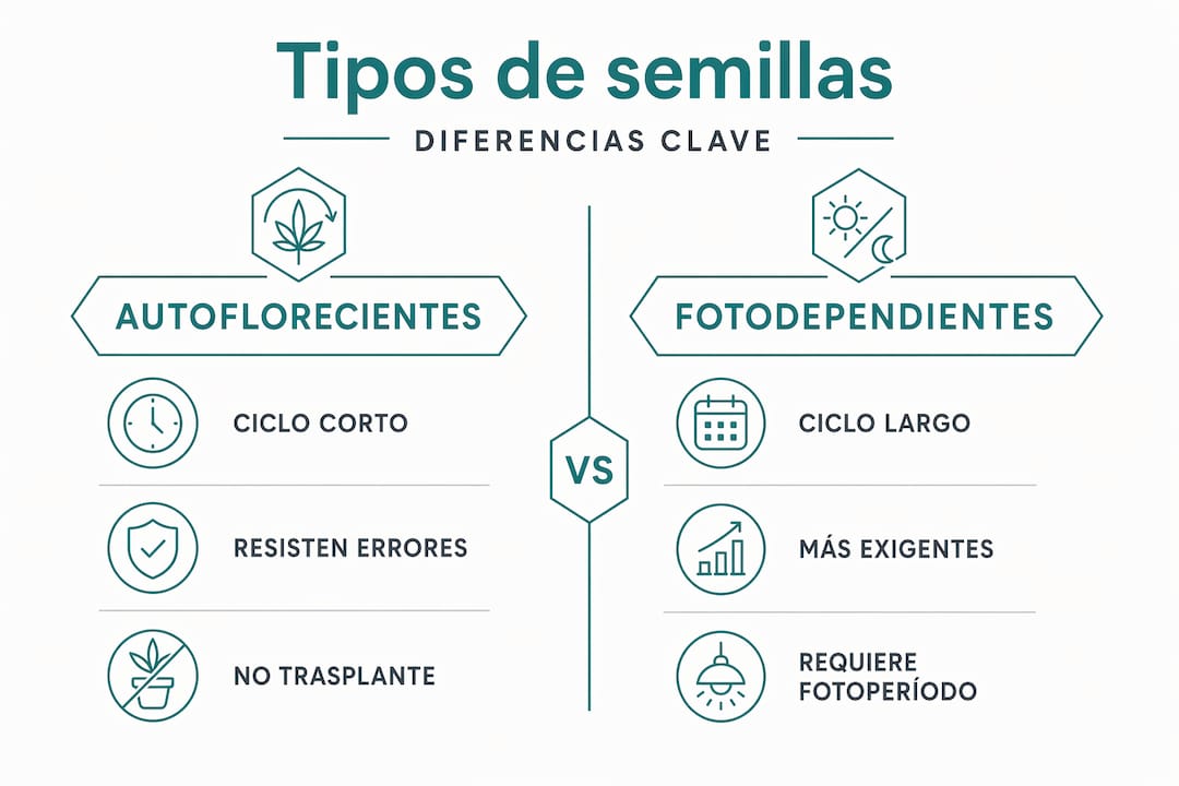 Infografía: diferencias clave entre variedades autoflorecientes y feminizadas