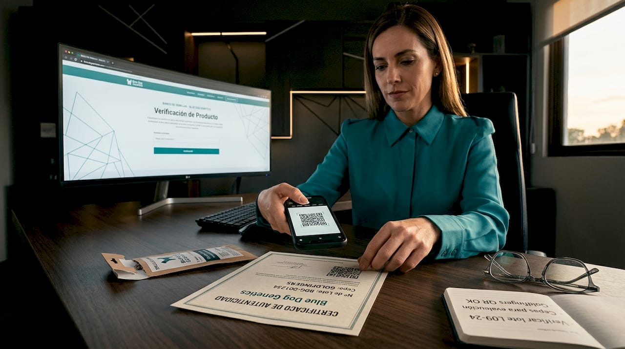Mujer revisando la calidad de semillas de cannabis adquiridas en un banco de confianza